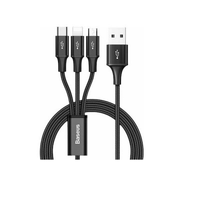 Baseus Rapid Series 3-in-1 Braided USB to Lightning / Type-C / micro USB Cable Μαύρο 1.2m (CAJS000001)