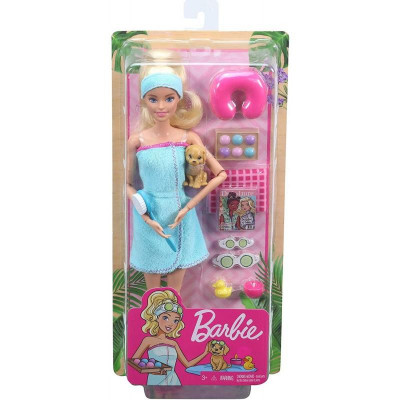 Mattel Barbie - Wellness Spa Blonde Doll with Puppy And 9 Accessories (GJG55)