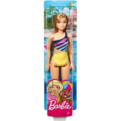 Mattel Barbie Doll Beach - Blonde Doll with Yellow and Blue Swimsuit (DHW41)