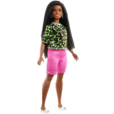 Mattel Barbie Doll - Fashionistas #144 - Long Brunette Braids with Neon Green Animal Print Shirt Dark Skin Doll (GYB00)