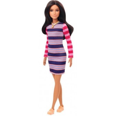 Mattel Barbie Doll - Fashionistas #147 - Brunette Hair Dress with Stripes Doll (GYB02)