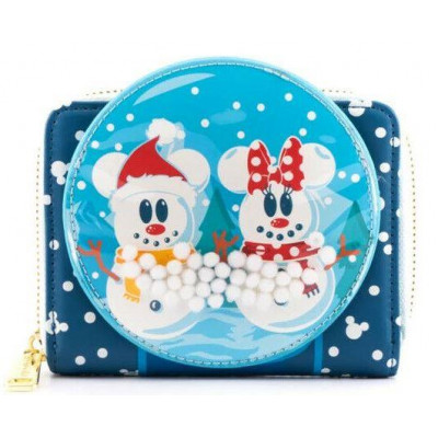 Loungefly Disney Snowman Mickey Minnie Snow Globe Zip Around Wallet (WDWA1786)