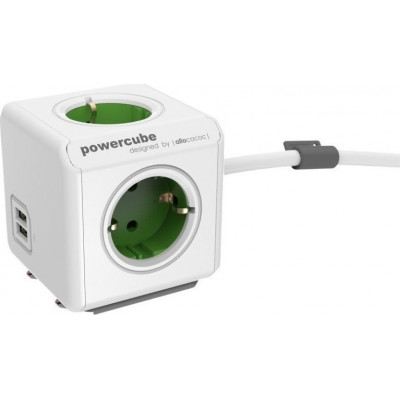 allocacoc PowerCube Extended USB incl. 1,5 m Cable green Type F