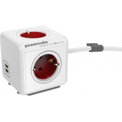 allocacoc PowerCube Extended USB incl. 1,5 m Cable red Type F