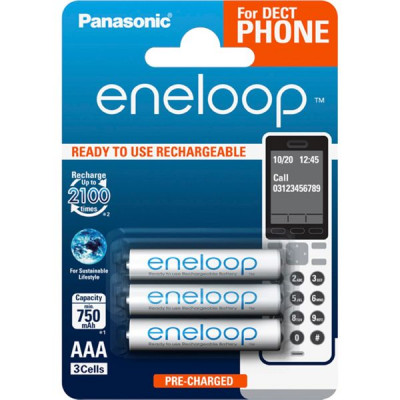 1x3 Panasonic Eneloop Micro AAA 750 mAh DECT        BK-4MCCE/3DE