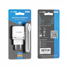 BLUEPOWER TRAVEL CHARGER 2 PORTS 2.4A + DATA CABLE TYPE C white