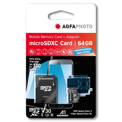AgfaPhoto MicroSDXC UHS I   64GB Prof. High Speed U3 V30 A1