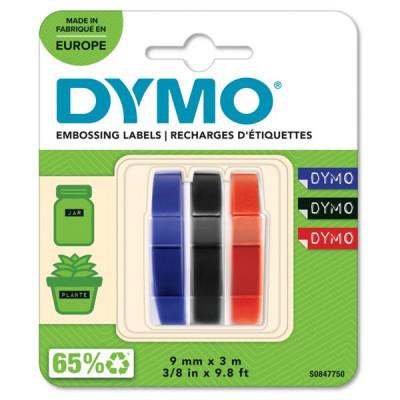3x1 Dymo 3D Prägeband 9 mm x 3 m Plastik rot/blau/Black