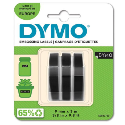 1x3 Dymo 3D Prägeband 9 mm x 3 m Plastik Black