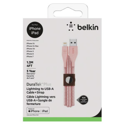 Belkin DuraTek Plus Lightning / USB-A, 1,2m, pink, mfi zert.