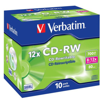 1x10 Verbatim CD-RW 80 / 700MB 8x - 12x Speed, Jewel Case