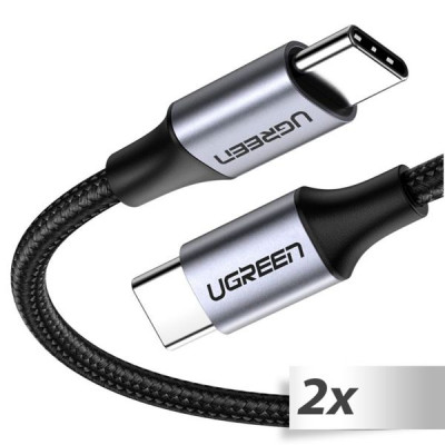 2x1 UGREEN USB-C To USB-C Data Cable Black 2M