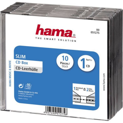 1x10 Hama CD-Slim Jewel Case clear/black   51275