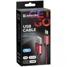 DEFENDER USB TO MICRO USB BRAIDED FABRIC DATA CABLE 2.1 A  1m red