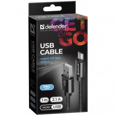 DEFENDER USB TO MICRO USB BRAIDED FABRIC DATA CABLE 2.1 A  1m black