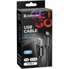 DEFENDER USB TO TYPE C BRAIDED FABRIC DATA CABLE 2.1 A  1m black
