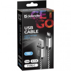 DEFENDER USB TO TYPE C BRAIDED FABRIC DATA CABLE 2.1 A  1m white silver