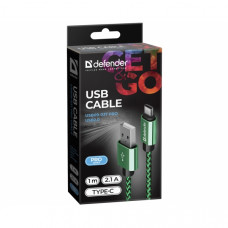 DEFENDER USB TO TYPE C BRAIDED FABRIC DATA CABLE 2.1 A  1m green
