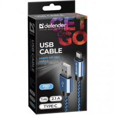 DEFENDER USB TO TYPE C BRAIDED FABRIC DATA CABLE 2.1 A  1m blue