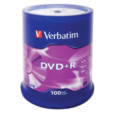 1x100 Verbatim DVD+R 4,7GB 16x Speed, matt silver