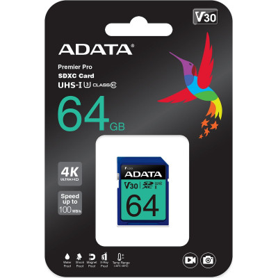 Adata Premier Pro SDXC 64GB Class 10 U3 V30