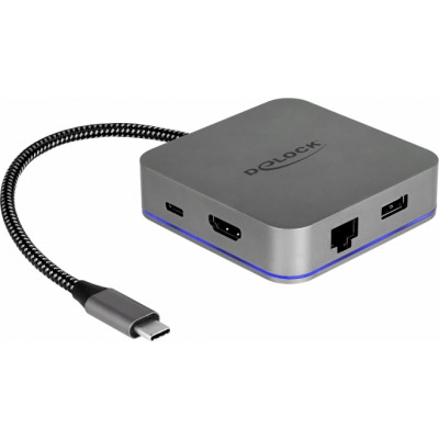 DeLock USB Type-C Docking Station for Mobile Devices 4K - HDMI / Hub / LAN / PD 3.0 with LED illumination